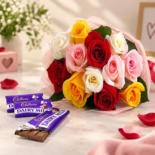 Mix roses with chocolates Mix roses with chocolates