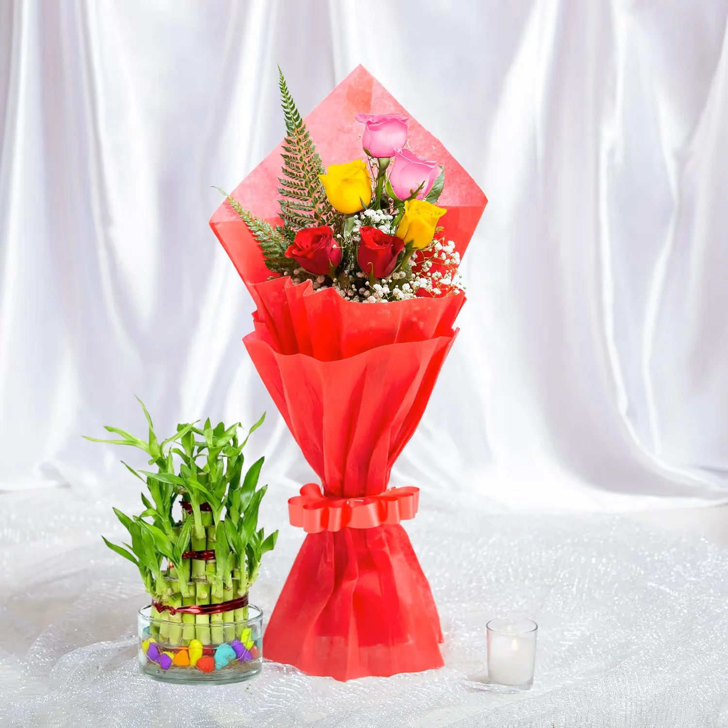 Mixed Roses & Lucky Bamboo Combo