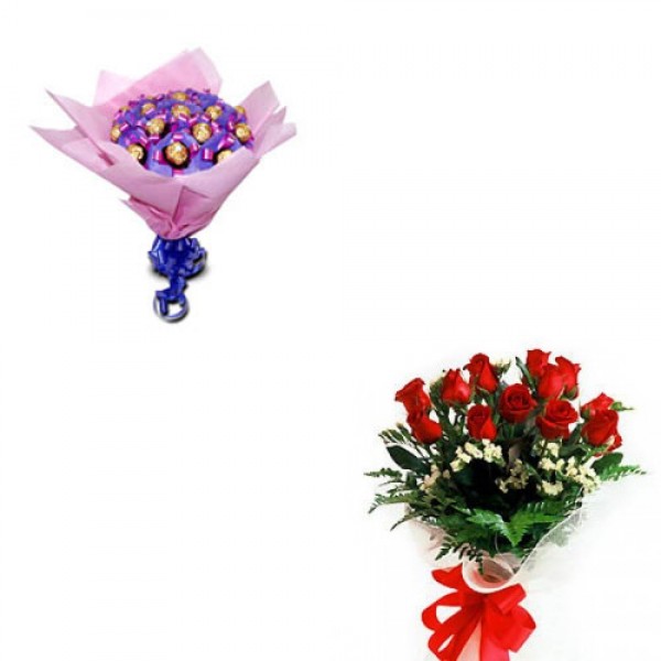 Pink Ferrero Love with red roses