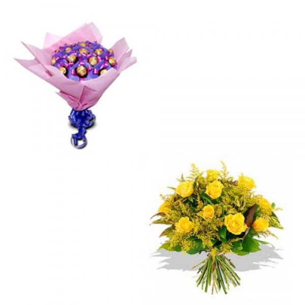 Pink Ferrero Love with yellow roses