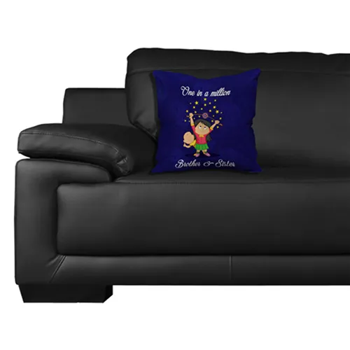 One in a Million Quote Printed Brother Sister Cushion Cover, Blue One in a Million Quote Printed Brother Sister Cushion Cover, Blue