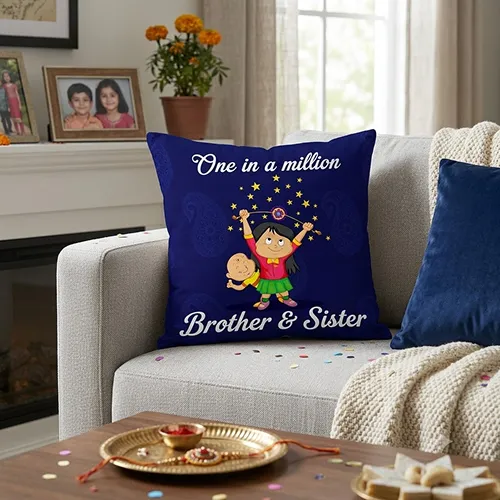 One in a Million Quote Printed Brother Sister Cushion Cover, Blue One in a Million Quote Printed Brother Sister Cushion Cover, Blue