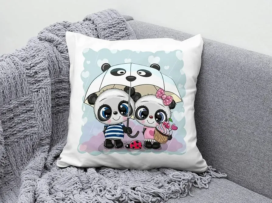 Panda celebrating Birthday cushion 12x12in