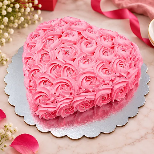 Pink Flower Heart Cake 1Kg Pink Flower Heart Cake 1Kg