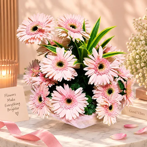 Pink Gerbera Basket Pink Gerbera Basket