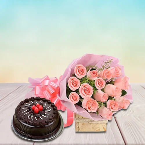 Pink Roses 15 with Cake