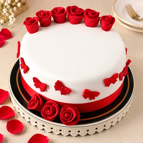 Red Roses Designer Truffle Cake- 1 Kg