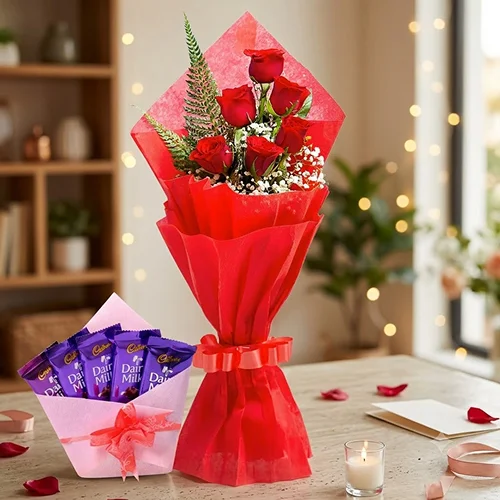 Romantic Red Roses & Dairy Milk Chocolate Delight