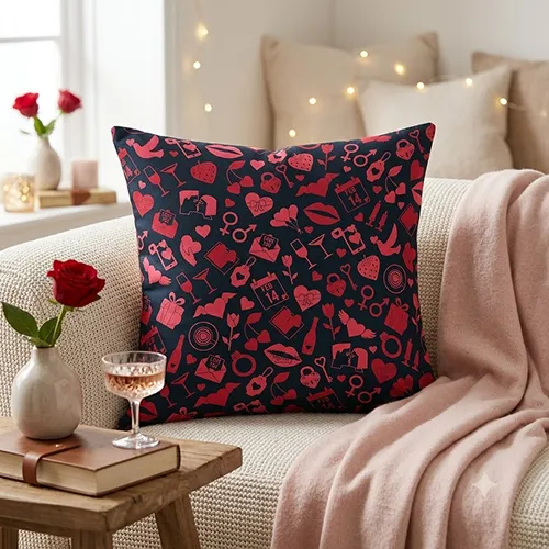 Romantic illustrator Love things Printed Cushion Cover, Red