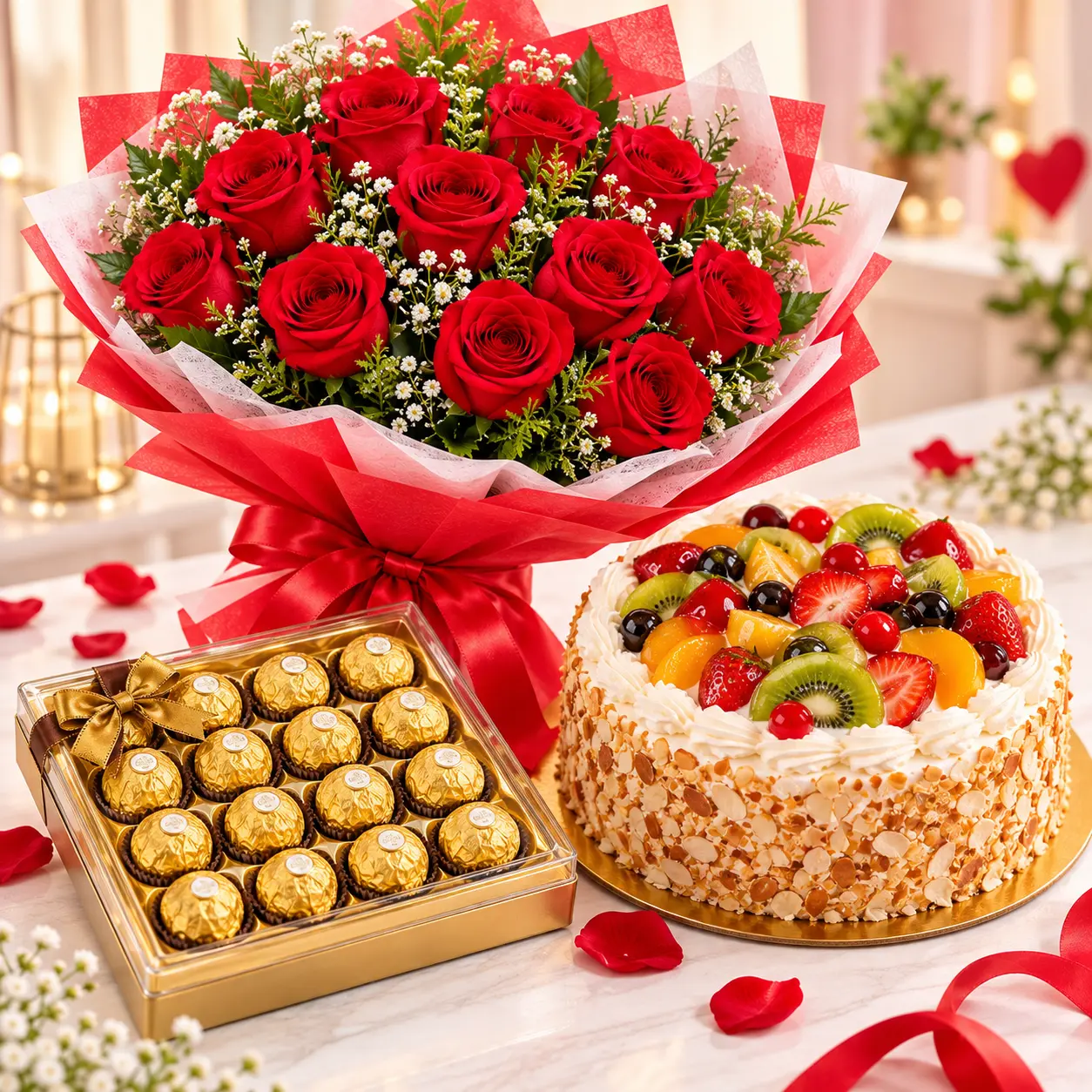 Roses and Cake with chocolates Roses and Cake with chocolates