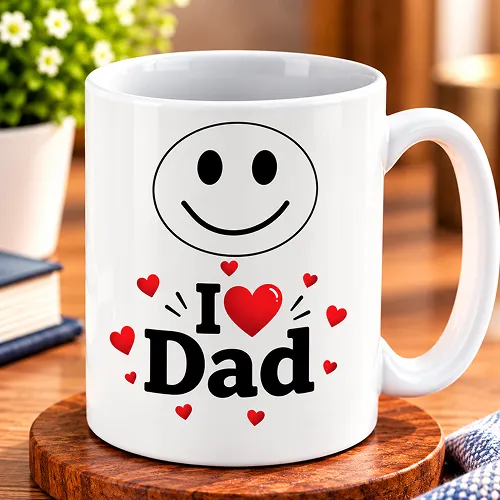 Smiley I love Dad with Hearts Printed Ceramic Coffee Mug Smiley I love Dad with Hearts Printed Ceramic Coffee Mug