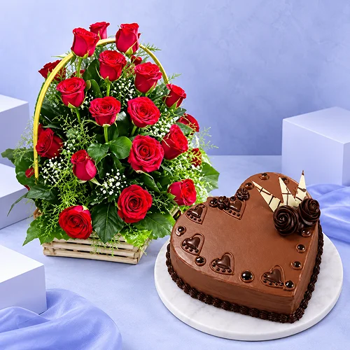 Valentines Roses And Cake Combo Valentines Roses And Cake Combo