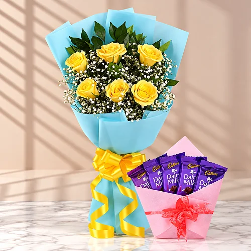 Yellow Roses & Dairy Milk Chocolate Bouquet Yellow Roses & Dairy Milk Chocolate Bouquet