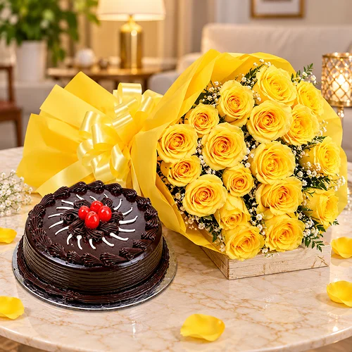 Yellow Roses and Cake Deluxe Yellow Roses and Cake Deluxe