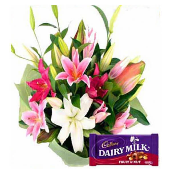 Oriental Lily Bunch with Chocolate